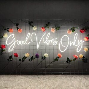 Neon Sign White Large Good Vibes for Wall Decor, Room, Party, Bar 56×13 inch